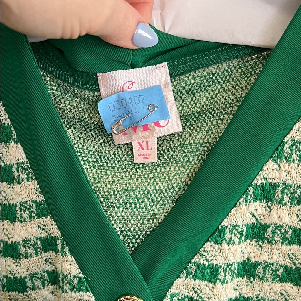 So Me Green and White Tweed Mini Cardigan Dress with Bow - Picture 5 of 8